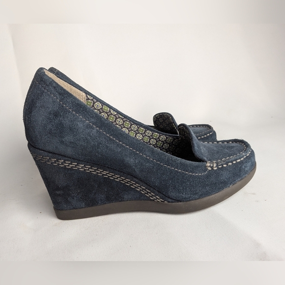 NATURALIZER Paisley Leather Suede Wedge Women Shoes Size 4.5 US Navy Blue - Picture 6 of 10
